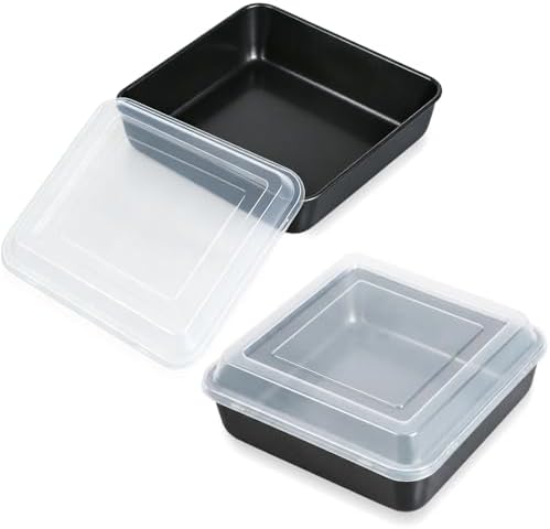 8" x 8" Baking Pan with lid, Stainless Steel Square Cake Pan 2 Pack