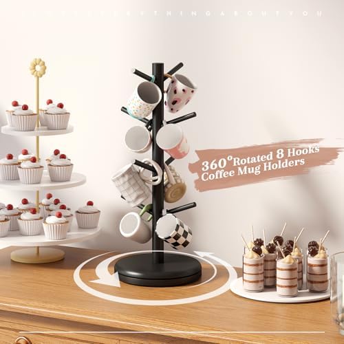 STDDRE Mug Holder Tree 360° Rotated Mug Tree Coffee Cup Holder Bamboo