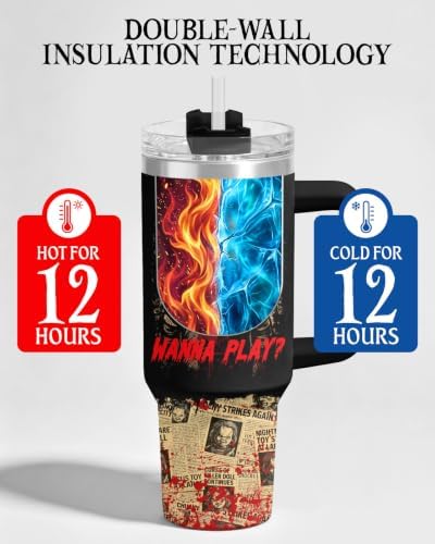 34HD Killer Doll Horror Wanna Play 40 oz Tumbler with Handle