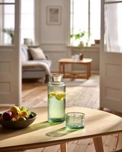 Mouthwash Dispenser for Bathroom, 21.6Oz Vintage Glass Water Carafe