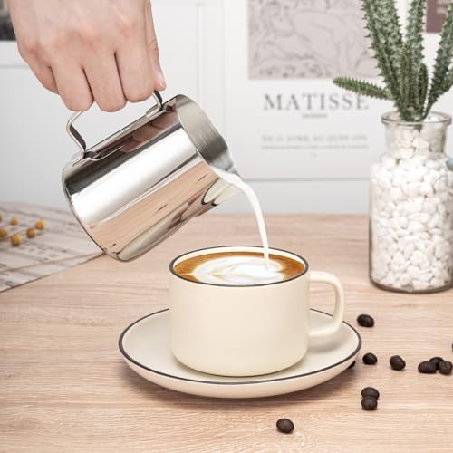 Amrules Milk Frothing Pitcher 12oz Frother Cup Barista Tools, Silver