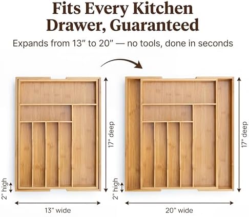 Liviys Cutlery Drawer Organizer for Kitchen Utensils, 13-20 Inches
