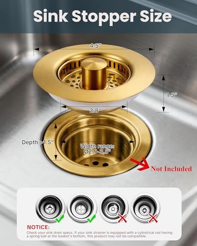 ARCORA Kitchen Sink Drain Strainer, 3 in 1, 3-1/2 Inch