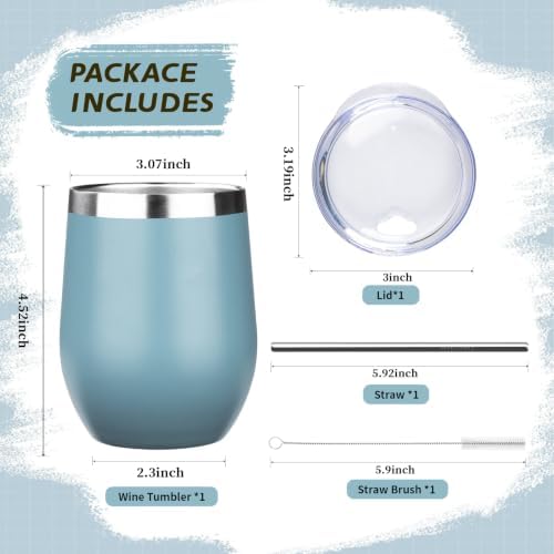 12oz Stemless Wine Tumbler with Lid Double Wall Insulated Wine Cup