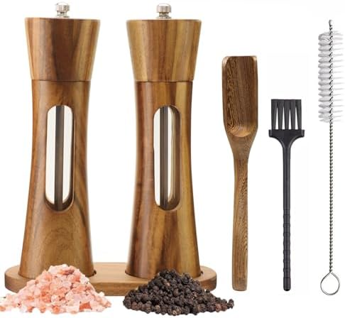 2 Pack Wooden Salt and Pepper Grinder Set, 8 Inch