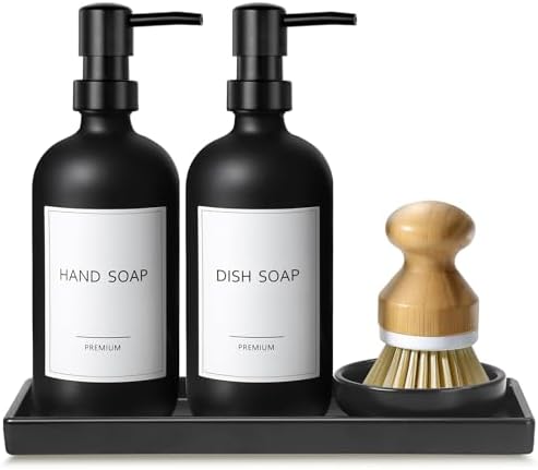 GMISUN Kitchen Soap Dispenser Set, 2 Pcs Matte Black
