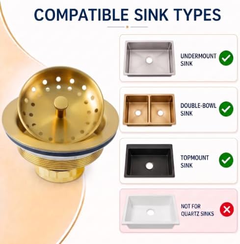 LQS Kitchen Sink Drain Assembly, 3-1/2 Inches, Gold