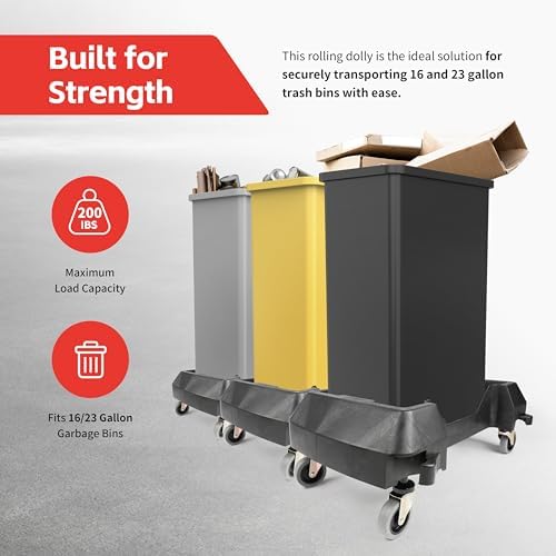 MaxWorks Trash Can Dolly, 16-23 Gallon, Black