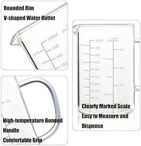Glass Measuring Cup with Handle, 500 ML High Borosilicate Glass Three