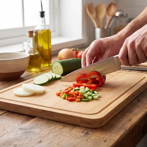 LemonRoad 4 Pack Wood Cutting Board Set with Holder, Bamboo