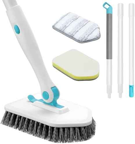 nacena Shower Scrubber with Long Handle, 3 in 1 Tile Tub Scrubber
