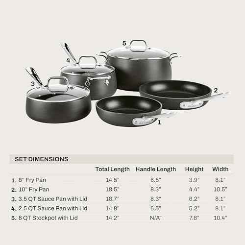 All-Clad HA1 Hard Anodized Nonstick (8-Piece) Pots and Pans Set Non Stick Cookware Sets, Oven Broiler Safe 500F, Black