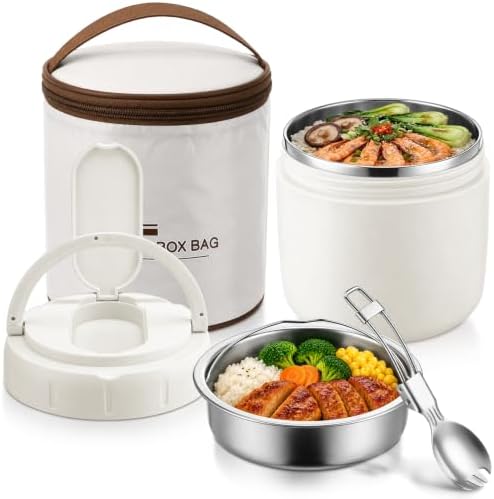 1 Pack 40 oz Insulated Food Jar with 2 Compartments, White