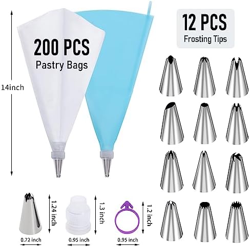 200Pcs Piping Bags and Tips Set, 12 Inch Pastry Bags, Icing Bags