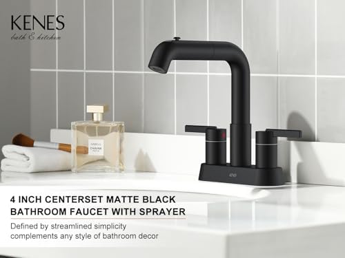 KENES Matte Black 4 Inch Centerset Bathroom Faucet