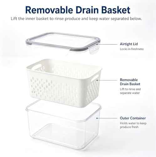 3 Pack Fruit Storage Containers for Fridge with Colander
