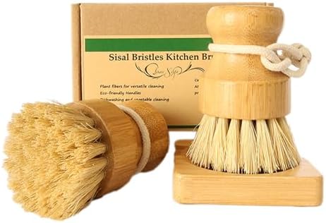 Bamboo Vegetable Brush, Natural Sisal Bristles