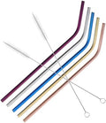 Reusable Steel Drinking Straws Set with Brush, Straight Curved Design