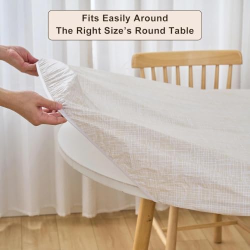 LIBERECOO Round Vinyl Fitted Tablecloth with Flannel Backing Elastic