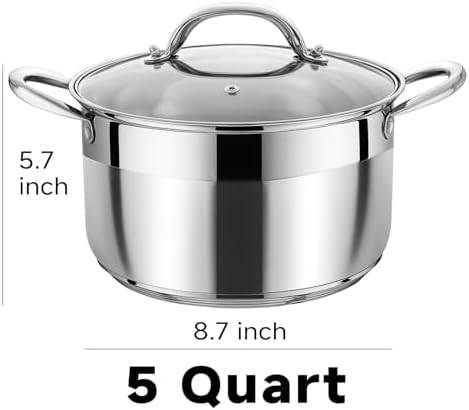 Kirecoo 5 Quart Stainless Steel Induction Stock Pot with Visible Lid