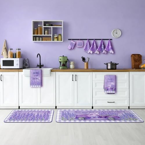 VitalCozy 10 Pcs Purple Lavender Kitchen Decor Set Kitchen Towels