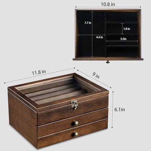 Knife Display Case with Glass Lid, 3-Layer