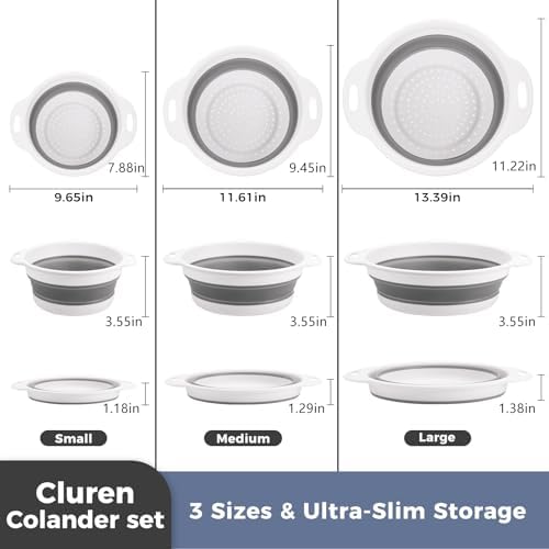 Collapsible Colander Set with Oversized Draining Tray | 3-Pack