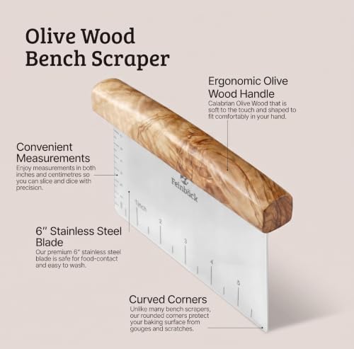 Olive Wood 3"x 6" Bench Scraper, Stainless Steel