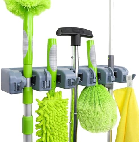 Amazon Basics Wall-Mount Broom and Mop Holder, 2.36 x 16.9 x 3.35 in