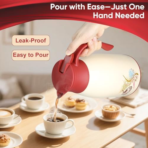 Thermal Coffee Carafe 40.5 Oz, Hot/Cold 12H Leak-Proof Spout for