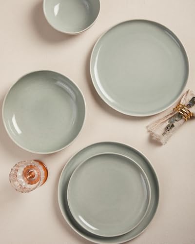 Pokini Stoneware Dinnerware Sets for 4, 12Pcs Ceramic Plates and Bowls