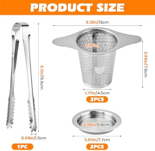 2Pcs Loose Leaf Tea Infuser with 1 Tong, Stainless Steel Loose Leaf