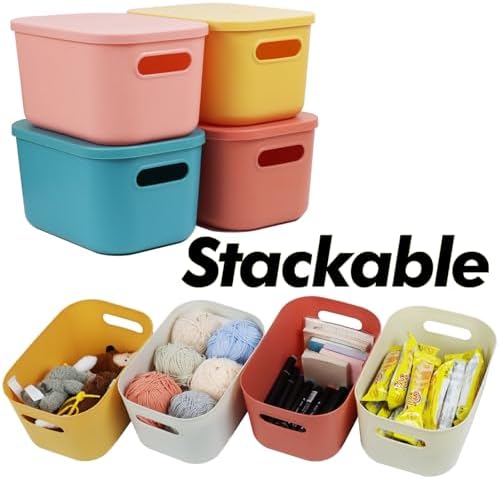 6Pcs Small Storage Bins with Lids, 6 Color