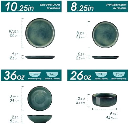vancasso Starry Plates and Bowls Sets for 6, 24 Pieces Dinnerware Sets, Green Reactive Glaze Dishes Sets for Kitchen, Scratch Resistant Stoneware Dishes Set, Dishwasher and Microwave Safe