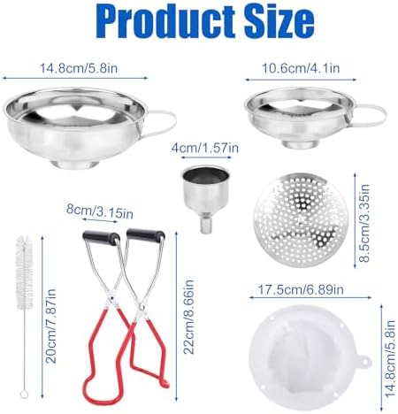 8pcs Food Canning Funnels Set for Wide Mouth & Regular Mason Jars, 3