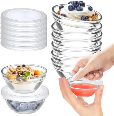 6 Pack Mini 3 Inch Small Glass Bowls with 12 Pack Lids