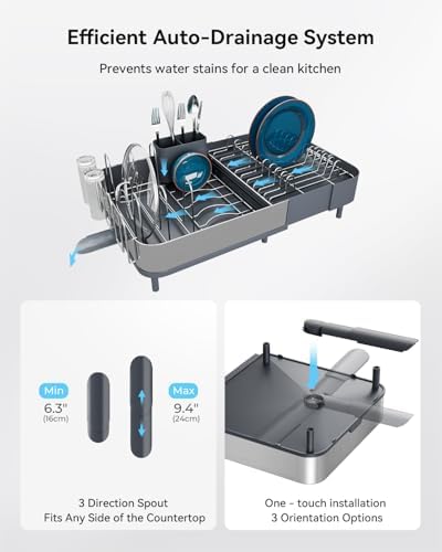 SUNLY Expandable Stainless Steel Dish Drying Rack, Gray