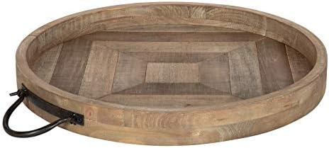 Kate and Laurel Marmora Rustic Round Decorative Tray with Pieced Wood