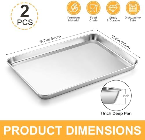 Onader Baking Cookie Sheet Set, 20 x 14 Inch Stainless Steel Large