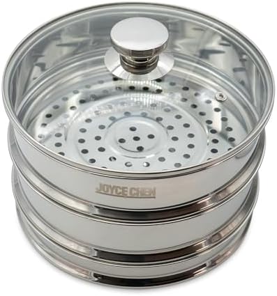 Joyce Chen 10-Inch Stainless Steel Two-Tier Steamer with Glass Lid & Wok Adapter Ring, 304 Stainless Steel, Dishwasher Safe