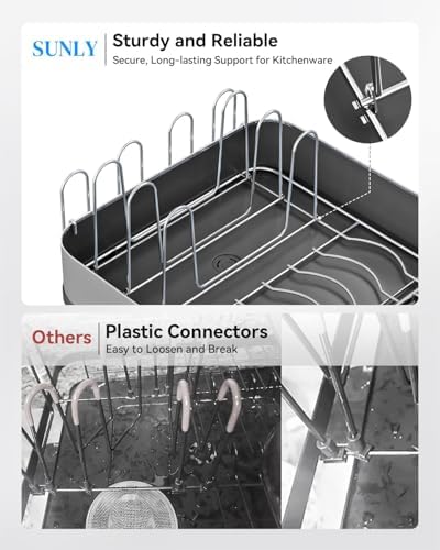 SUNLY Stainless Steel Expandable Dish Drying Rack, Black