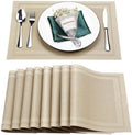 Beige Vinyl Placemats Set of 8,Washable Dining PVC Table Mats