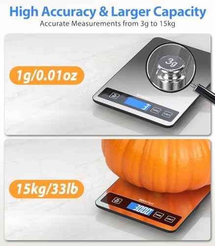 Food Scale, 33lb Rechargeable Kitchen Scale, 1g Precision, Black
