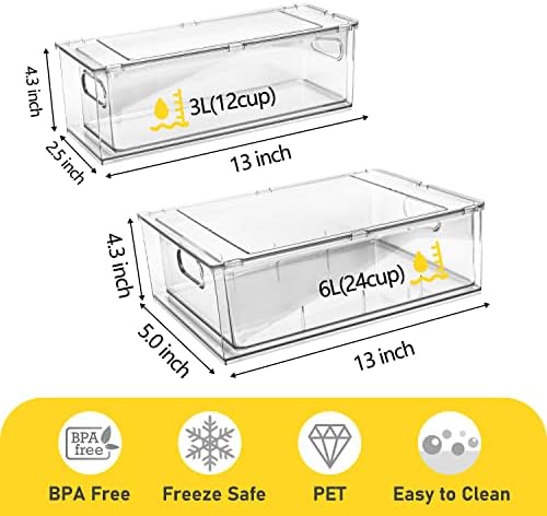 2 Pack Refrigerator Organizer Bins Stackable Fridge Organizer Set with