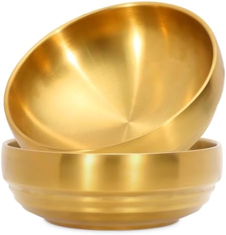 2Pcs 9" Gold 304 Stainless Steel Soup Bowl, 43Oz Deep Mixing Bowl