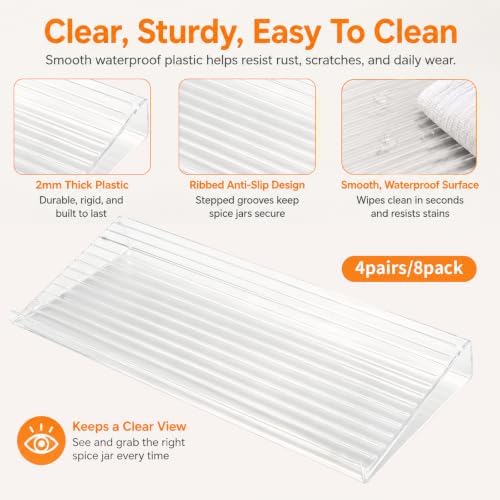 Clear Spice Drawer Organizer, 4 Tier- 8 Packs, Expandable From 11" to