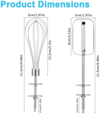 Penitue 4pcs Hand Mixer Beaters Attachments, 2 Styles Stainless Steel