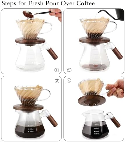 Lalord Pour Over Coffee Dripper, Borosilicate Glass with Walnut