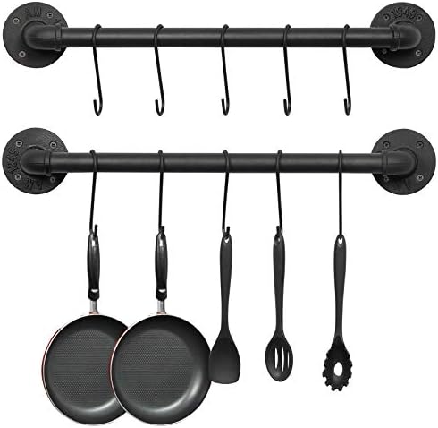OROPY 21'' Pot Rack Wall Mounted, Iron Pipe Hanging Rack, 10 S Hooks, 2Pack