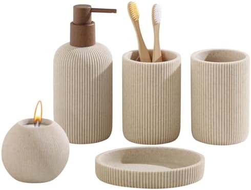Bathroom Accessories Set, 5 PCS, Beige
